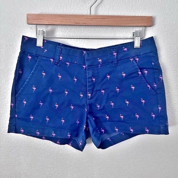 HARPER | 3" Chino Shorts Mid Rise in Navy Blue and Pink Flamingo Print | Small - Picture 2 of 7